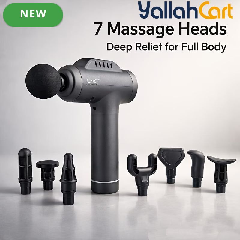 7-Head Handheld Percussion Massage Gun – Black