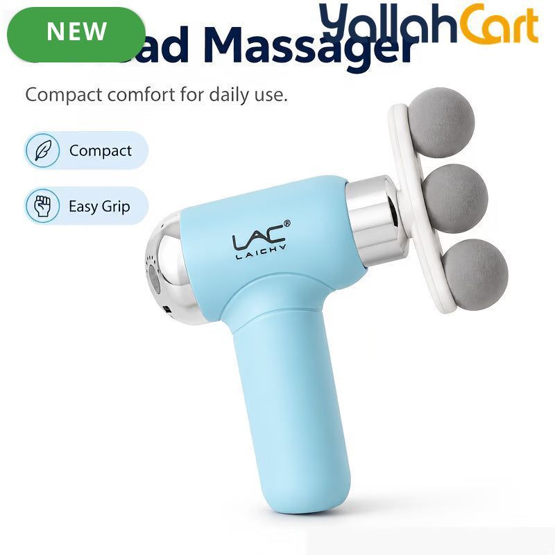 3-Head Electric Massager, Portable Deep Tissue Massage Gun, USB Rechargeable – Blue