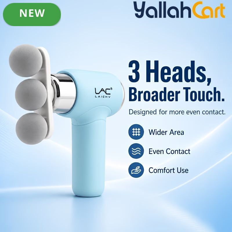 3-Head Electric Massager, Portable Deep Tissue Massage Gun, USB Rechargeable – Blue
