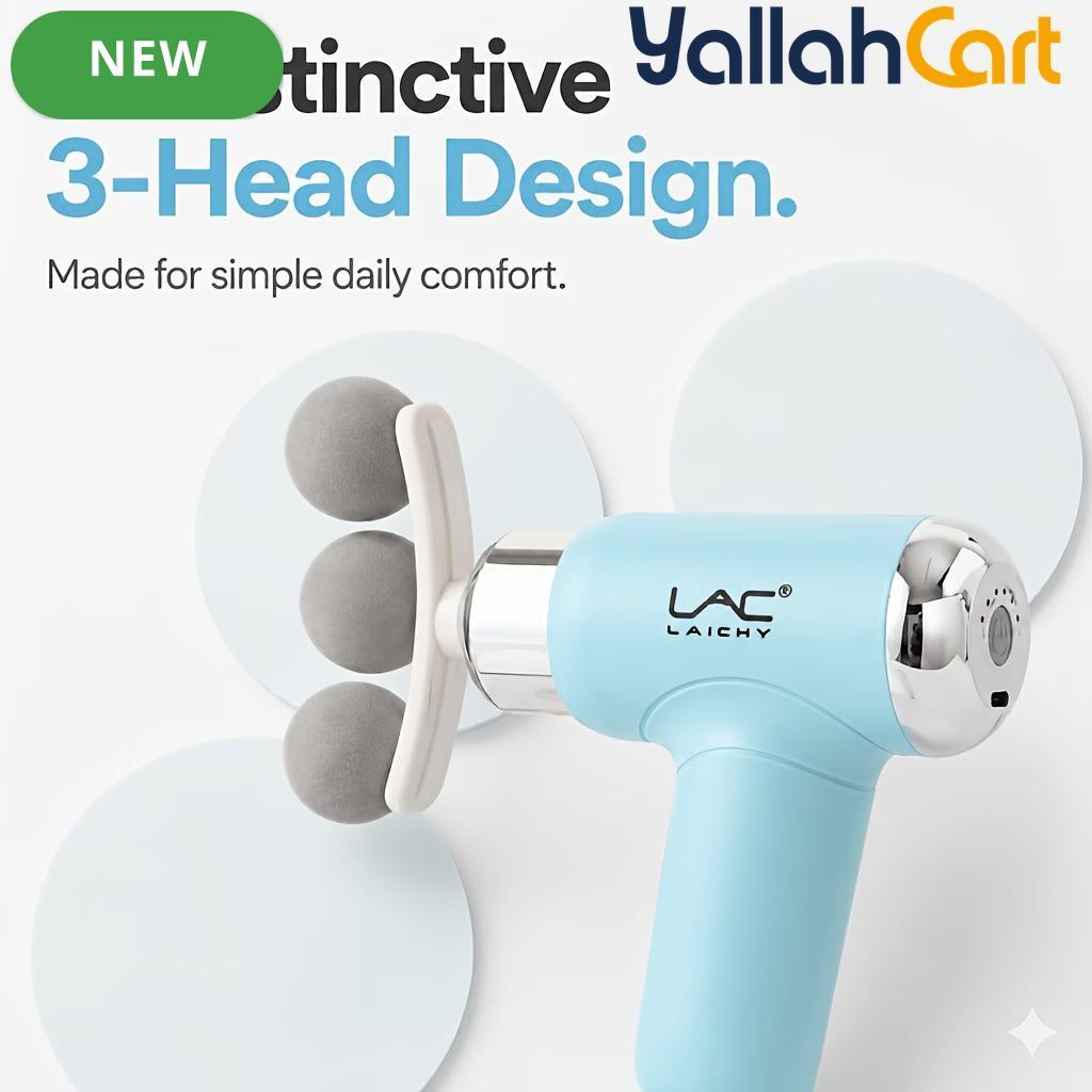 3-Head Electric Massager, Portable Deep Tissue Massage Gun, USB Rechargeable – Blue
