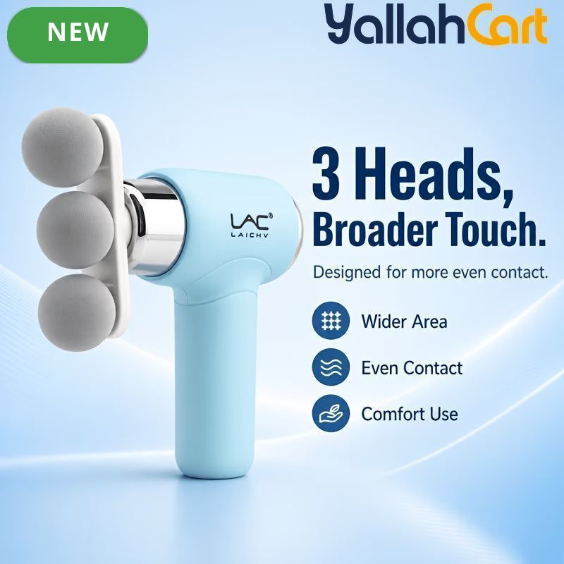 3-Head Electric Massager, Portable Deep Tissue Massage Gun, USB Rechargeable – Blue
