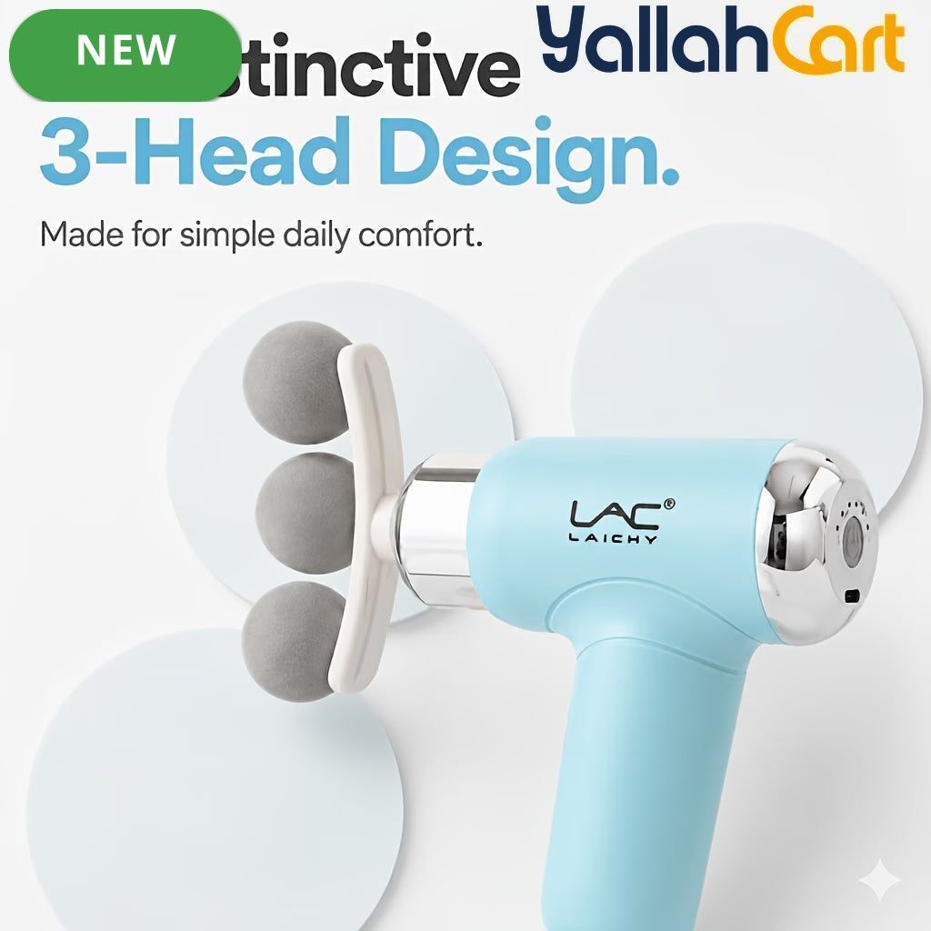 3-Head Electric Massager, Portable Deep Tissue Massage Gun, USB Rechargeable – Blue