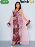Women’s 2-Piece Slim-Fit Dress & Embroidered Mesh Cardigan Set – Elegant Outfit