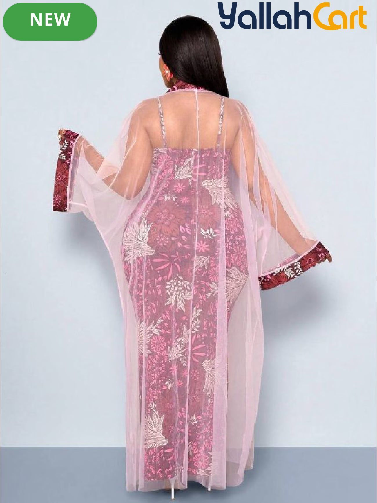 Women’s 2-Piece Slim-Fit Dress & Embroidered Mesh Cardigan Set – Elegant Outfit