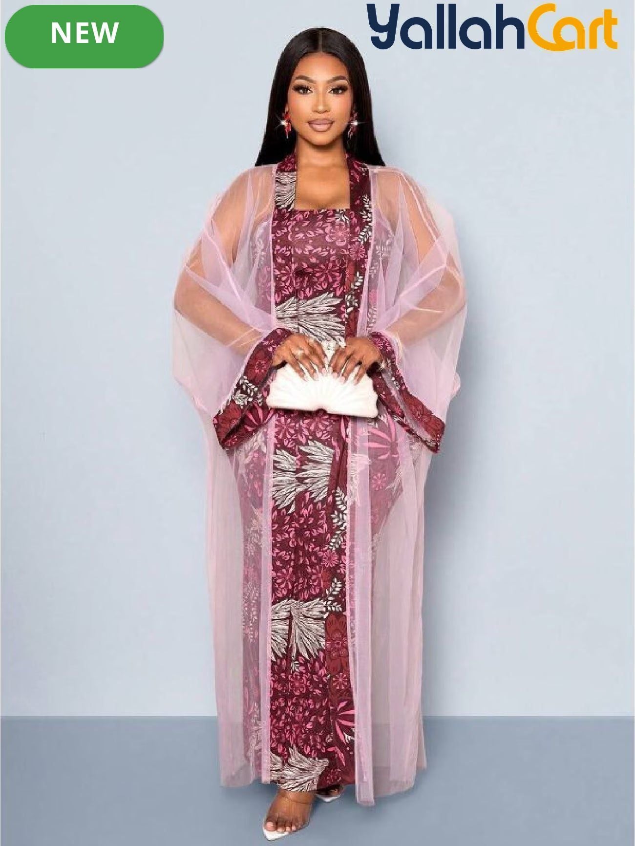 Women’s 2-Piece Slim-Fit Dress & Embroidered Mesh Cardigan Set – Elegant Outfit