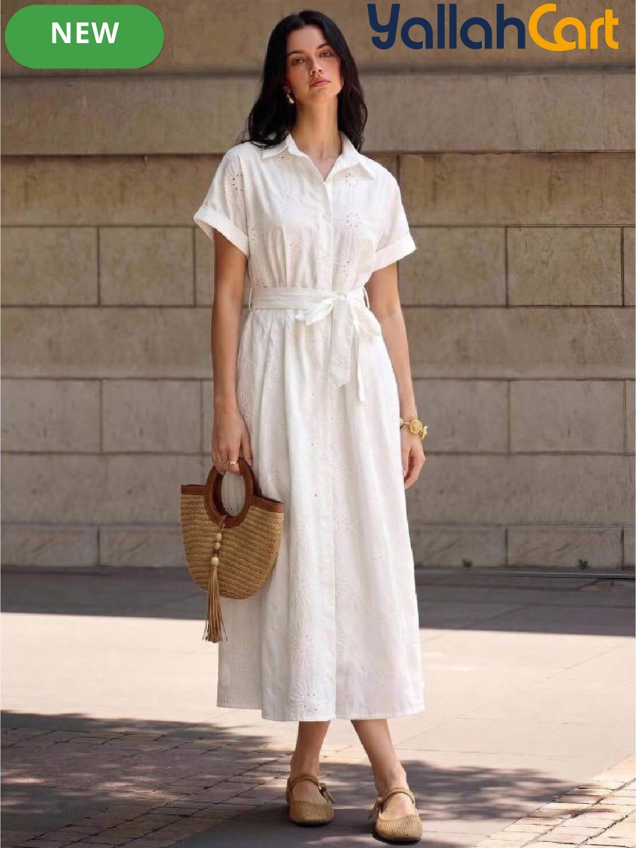 Short Sleeve Smock Dress with Front Tie
