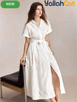 Short Sleeve Smock Dress with Front Tie