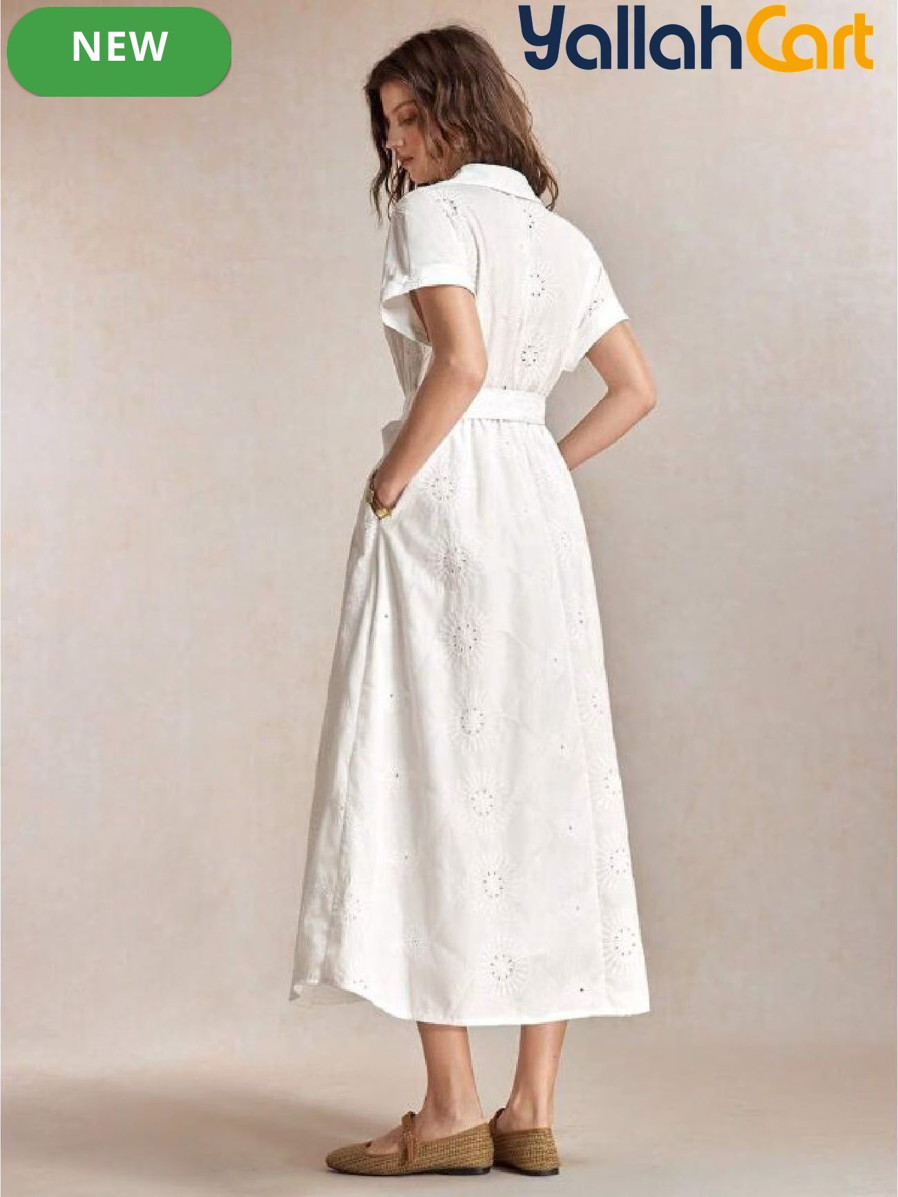 Short Sleeve Smock Dress with Front Tie