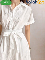 Short Sleeve Smock Dress with Front Tie