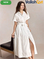 Short Sleeve Smock Dress with Front Tie