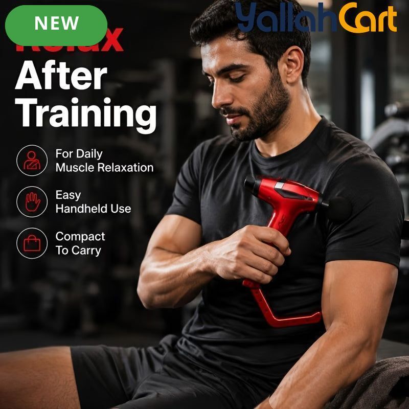 Compact Foldable Muscle Massage Gun Kit – Red & Grey