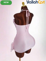 Bodycon Mini Dress with Deep Halter Neckline, Sequined & Patchwork