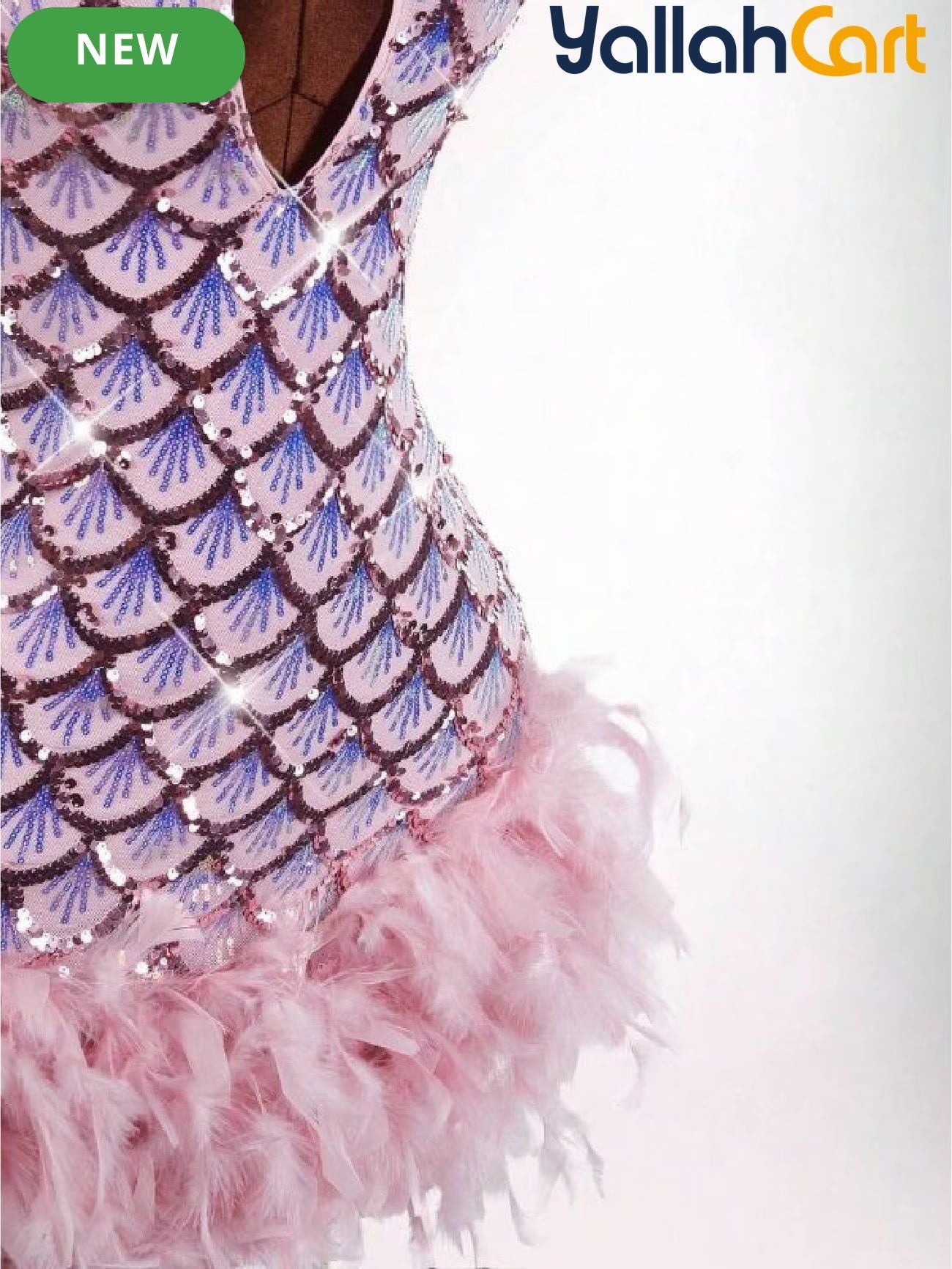 Bodycon Mini Dress with Deep Halter Neckline, Sequined & Patchwork