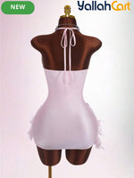 Bodycon Mini Dress with Deep Halter Neckline, Sequined & Patchwork