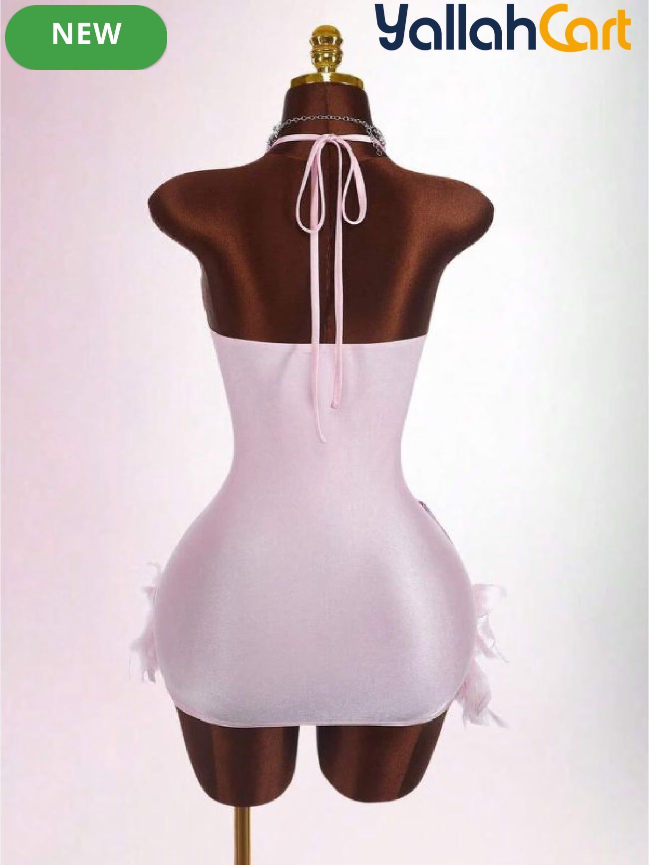 Bodycon Mini Dress with Deep Halter Neckline, Sequined & Patchwork