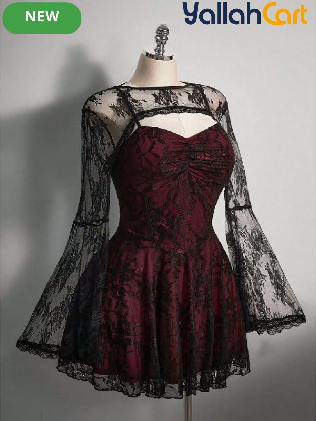 Women’s Square Neck Lace Color-Block Dress – Ruffle Shoulder Puff Sleeve Party Dress