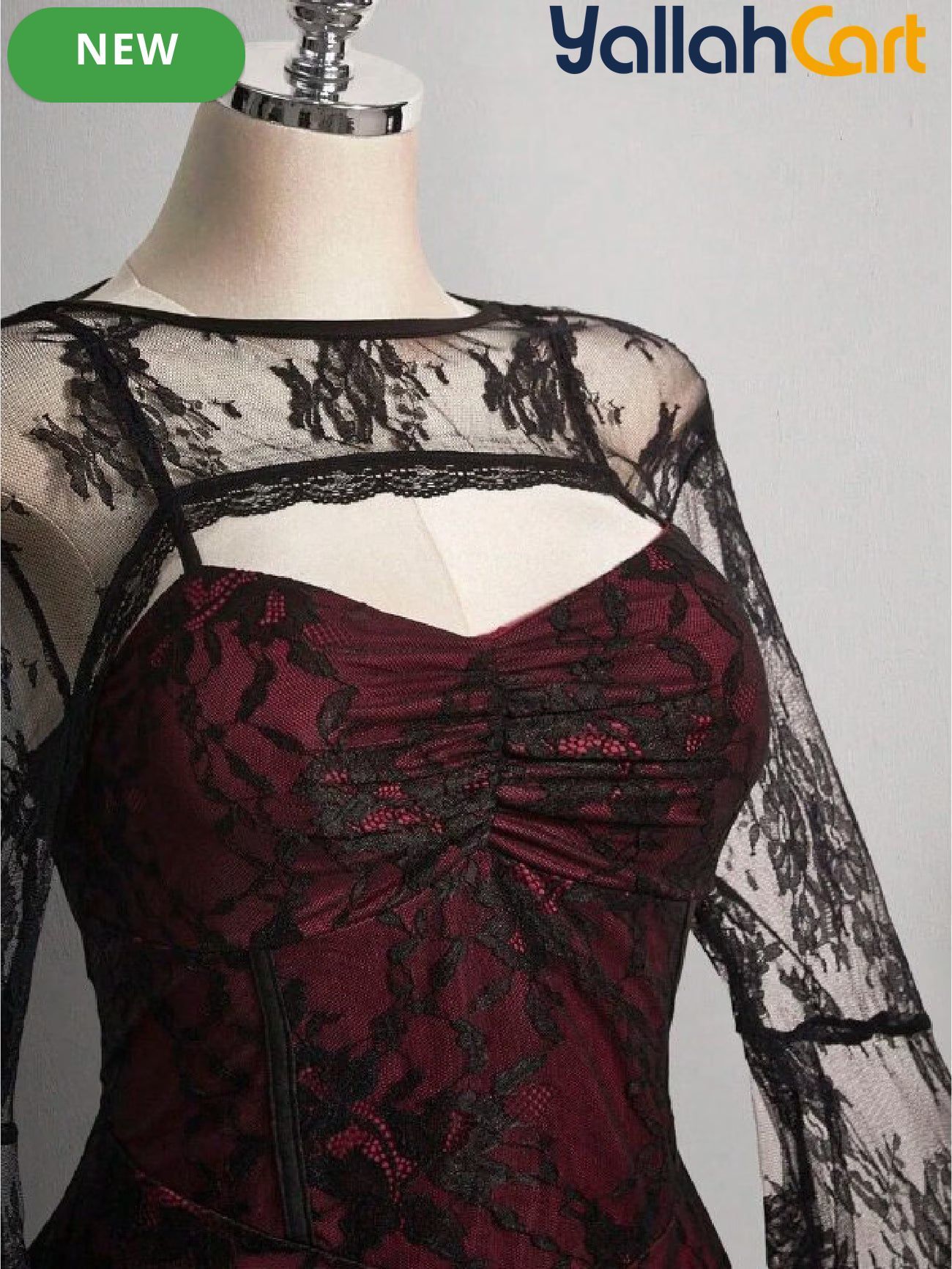 Women’s Square Neck Lace Color-Block Dress – Ruffle Shoulder Puff Sleeve Party Dress