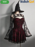 Women’s Square Neck Lace Color-Block Dress – Ruffle Shoulder Puff Sleeve Party Dress