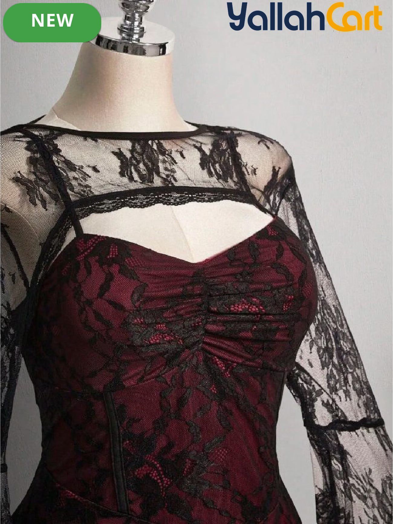 Women’s Square Neck Lace Color-Block Dress – Ruffle Shoulder Puff Sleeve Party Dress