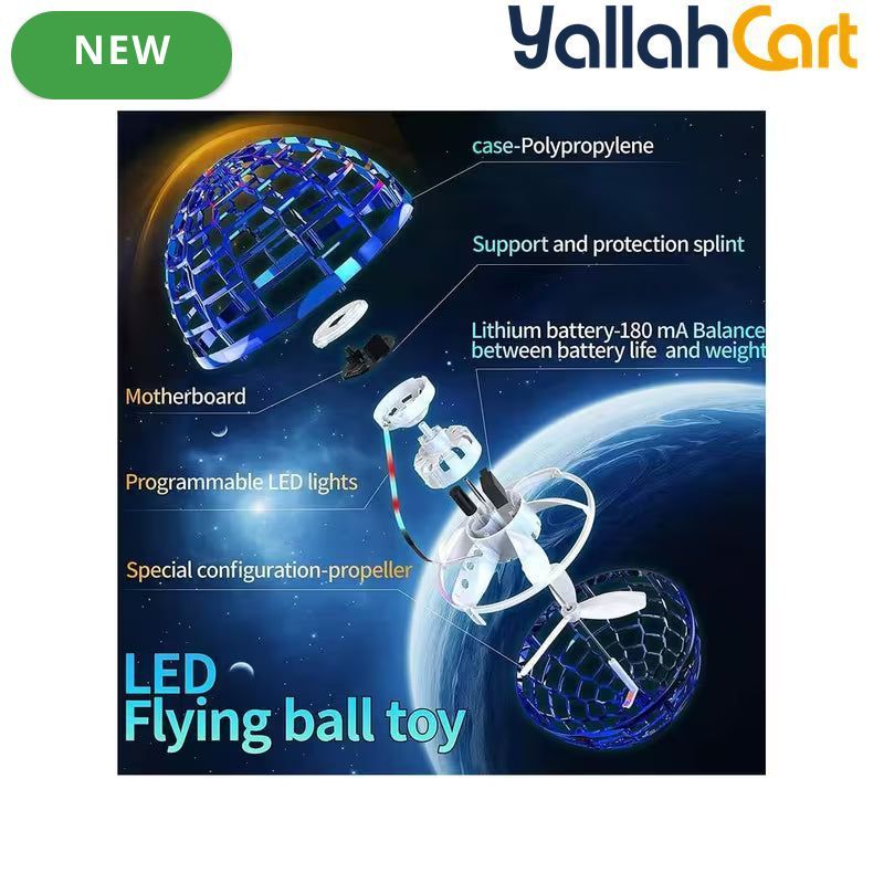 Magic Flying Orb Hover Ball – 360° Rotating Mini Drone with RGB Lights for Kids & Adults