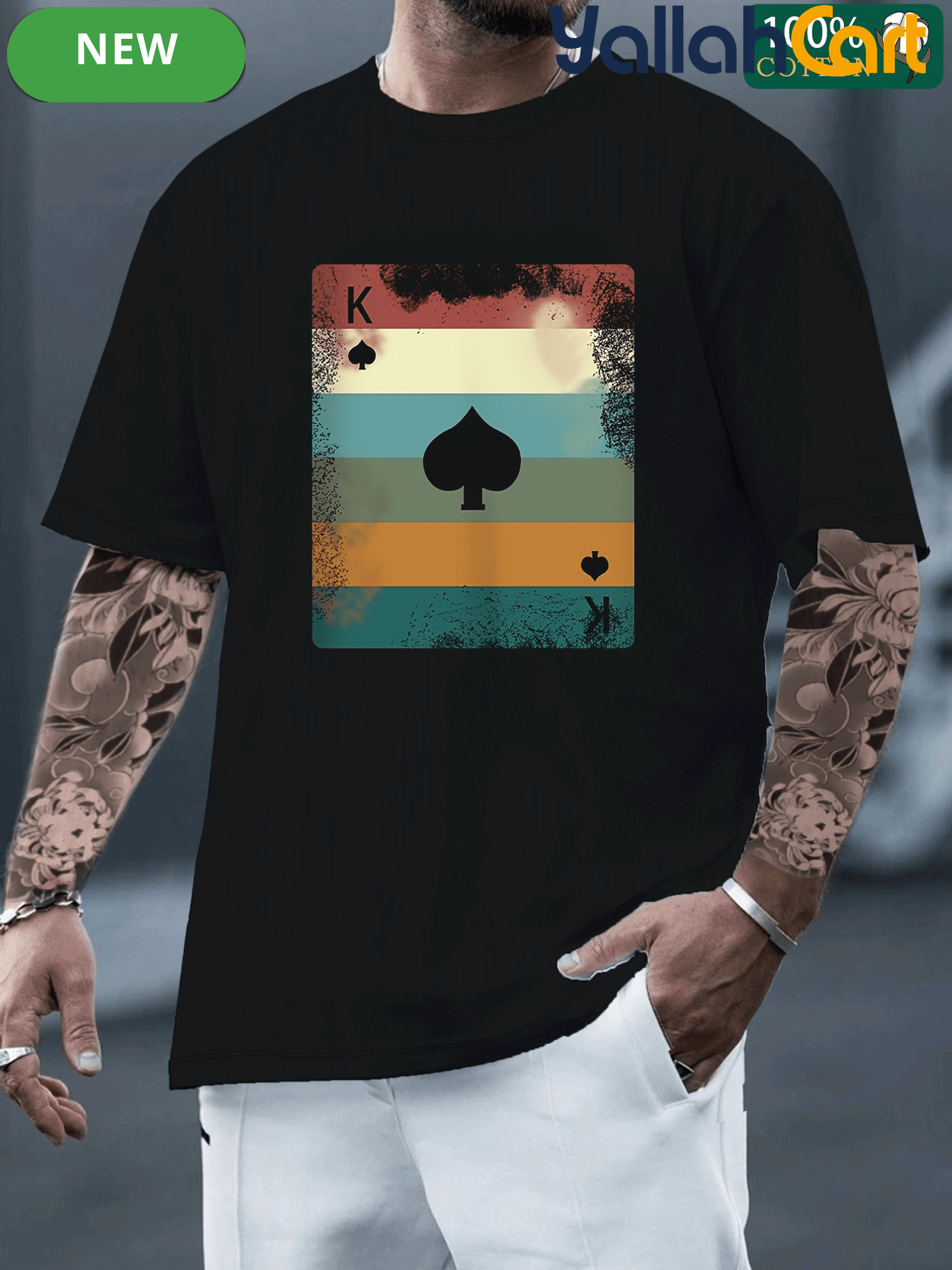 Vintage Poker Ace of Spades Graphic Tee – 220 GSM Heavyweight Retro Striped T-Shirt
