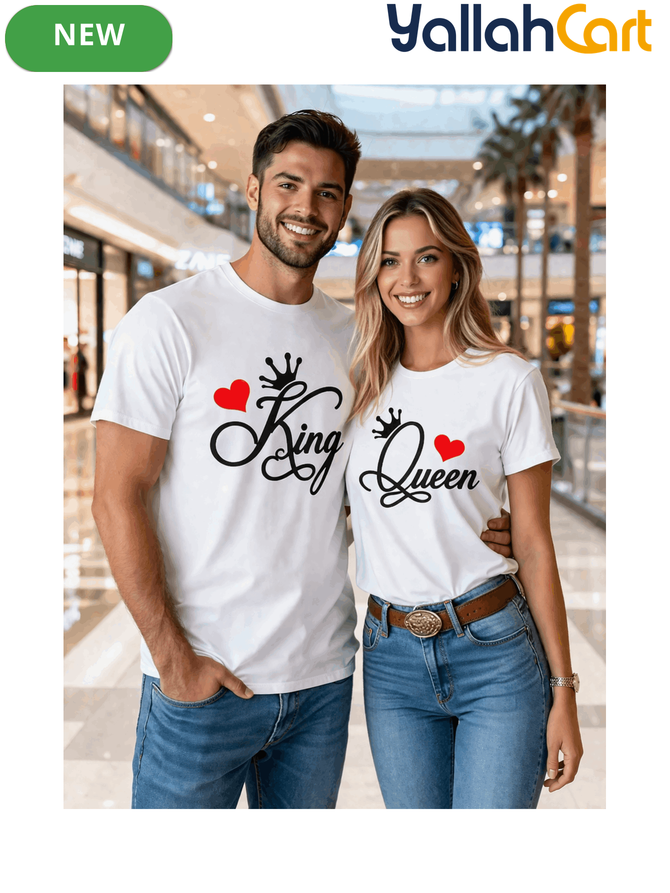 King & Queen Couple’s Oversized Graphic Tee – Drop Shoulder Cotton-Spandex Blend
