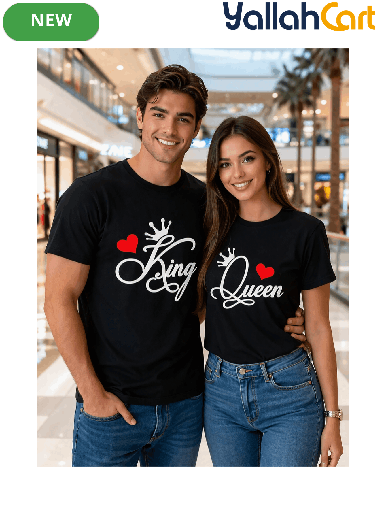 King & Queen Couple’s Oversized Graphic Tee – Drop Shoulder Cotton-Spandex Blend