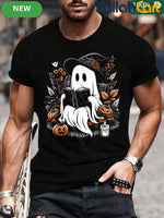 Men’s Halloween Bookworm Graphic Tee – 220 GSM Heavyweight Cotton (Pumpkins & Bats)