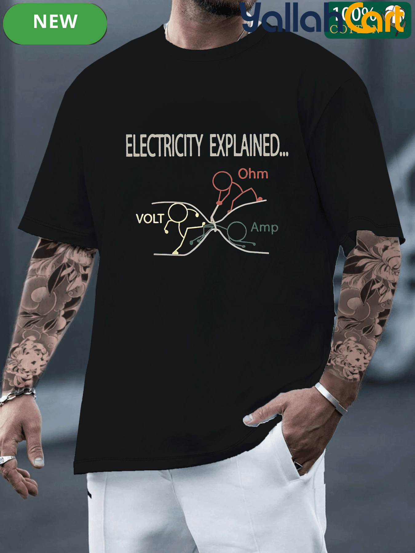 Men’s "Electricity Explained" Ohm's Law Graphic Tee – 220 GSM Heavyweight Cotton (Black)