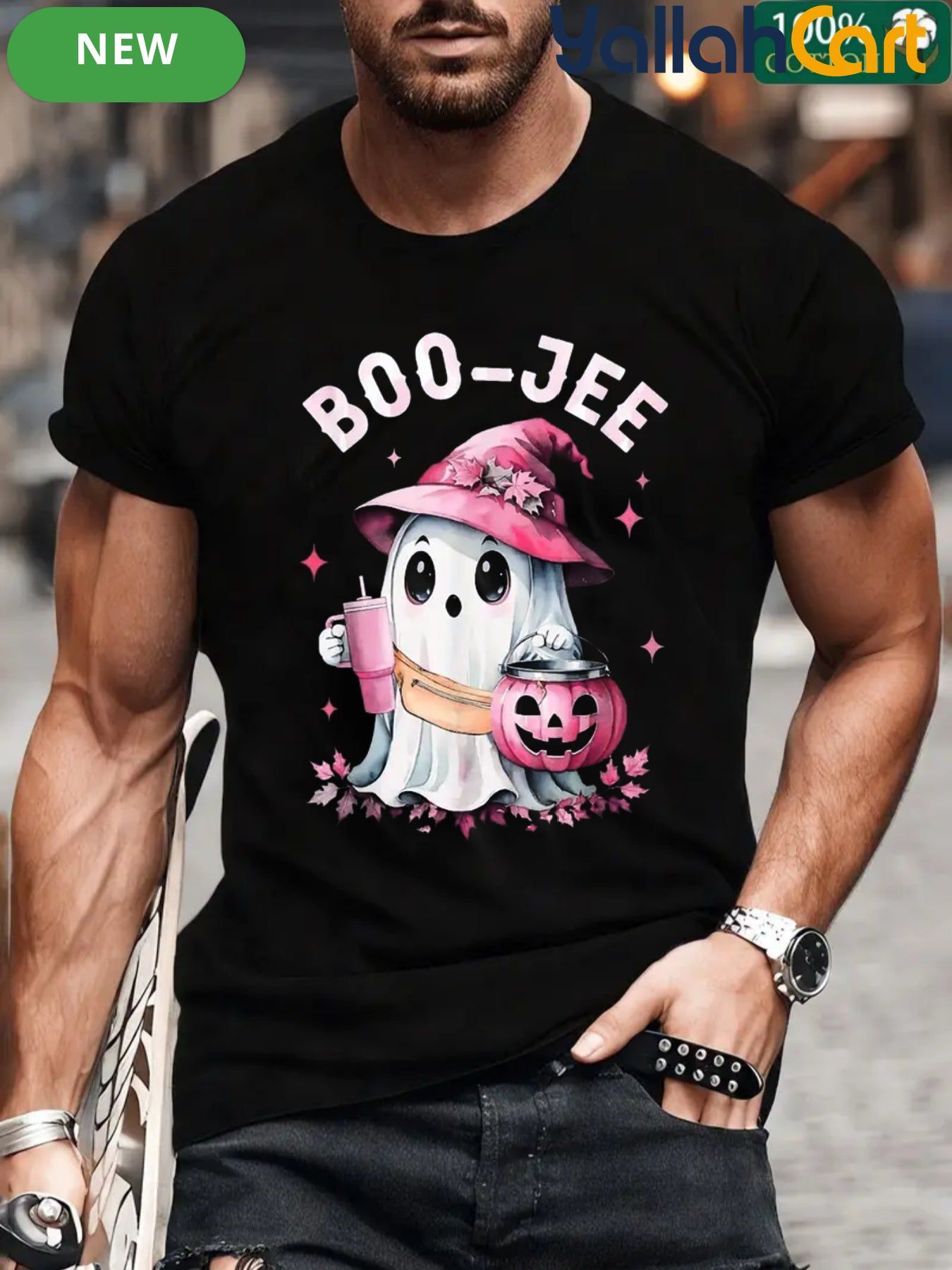 Men’s "Boo-Jee" Spooky Season Graphic Tee – 220 GSM Heavyweight Cotton Halloween T-Shirt