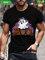 Men’s Funny "Boo" Ghost & Pumpkin Halloween Tee – 220 GSM Heavyweight Cotton Graphic T-Shirt