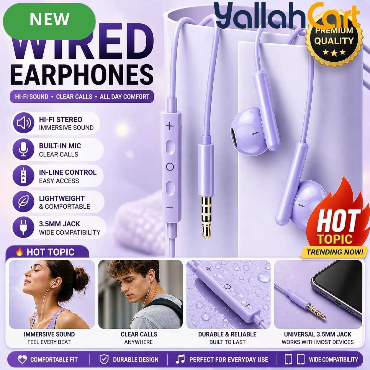 Wired Earbuds with Microphone – Heavy Bass & High-Quality Sound