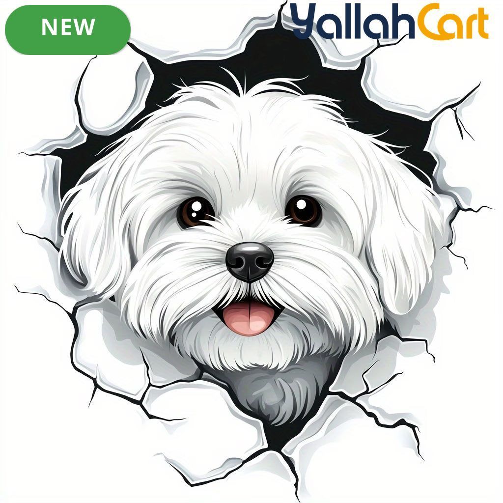 Cute White Puppy Sticker – Waterproof PVC Car, Laptop & Wall Decal