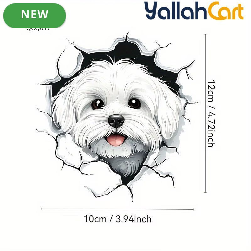 Cute White Puppy Sticker – Waterproof PVC Car, Laptop & Wall Decal