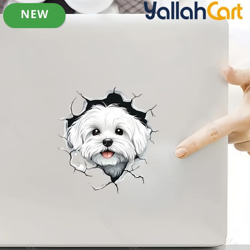 Cute White Puppy Sticker – Waterproof PVC Car, Laptop & Wall Decal