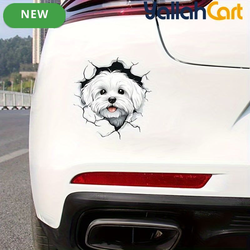 Cute White Puppy Sticker – Waterproof PVC Car, Laptop & Wall Decal