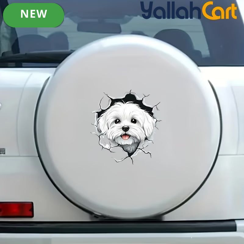 Cute White Puppy Sticker – Waterproof PVC Car, Laptop & Wall Decal