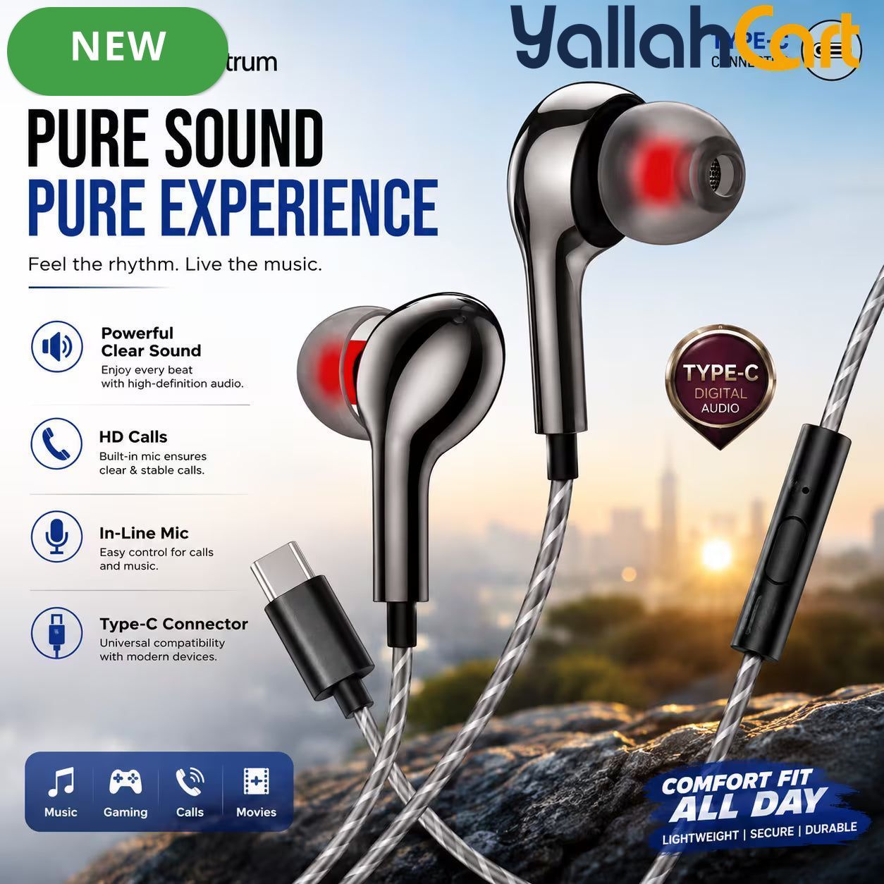 BlueSpectrum TC-23 Wired Earphones with Type-C Connector
