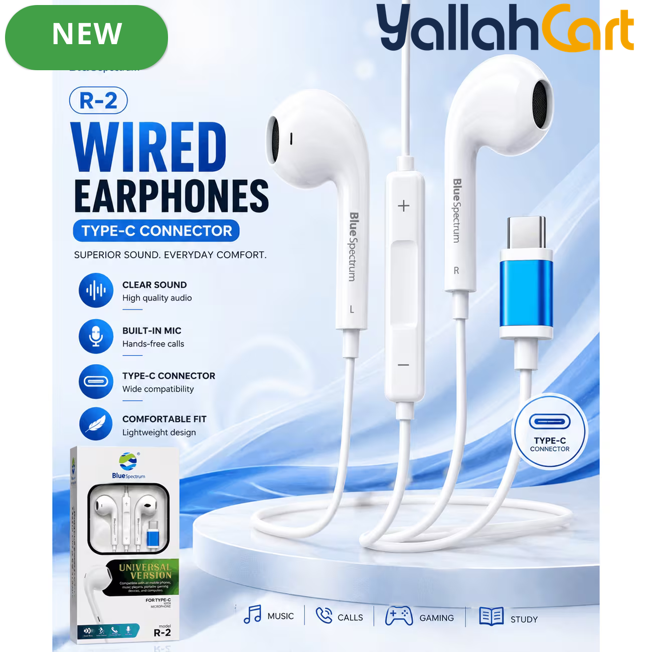 BlueSpectrum R-2 Wired Earphones with Type-C Connector