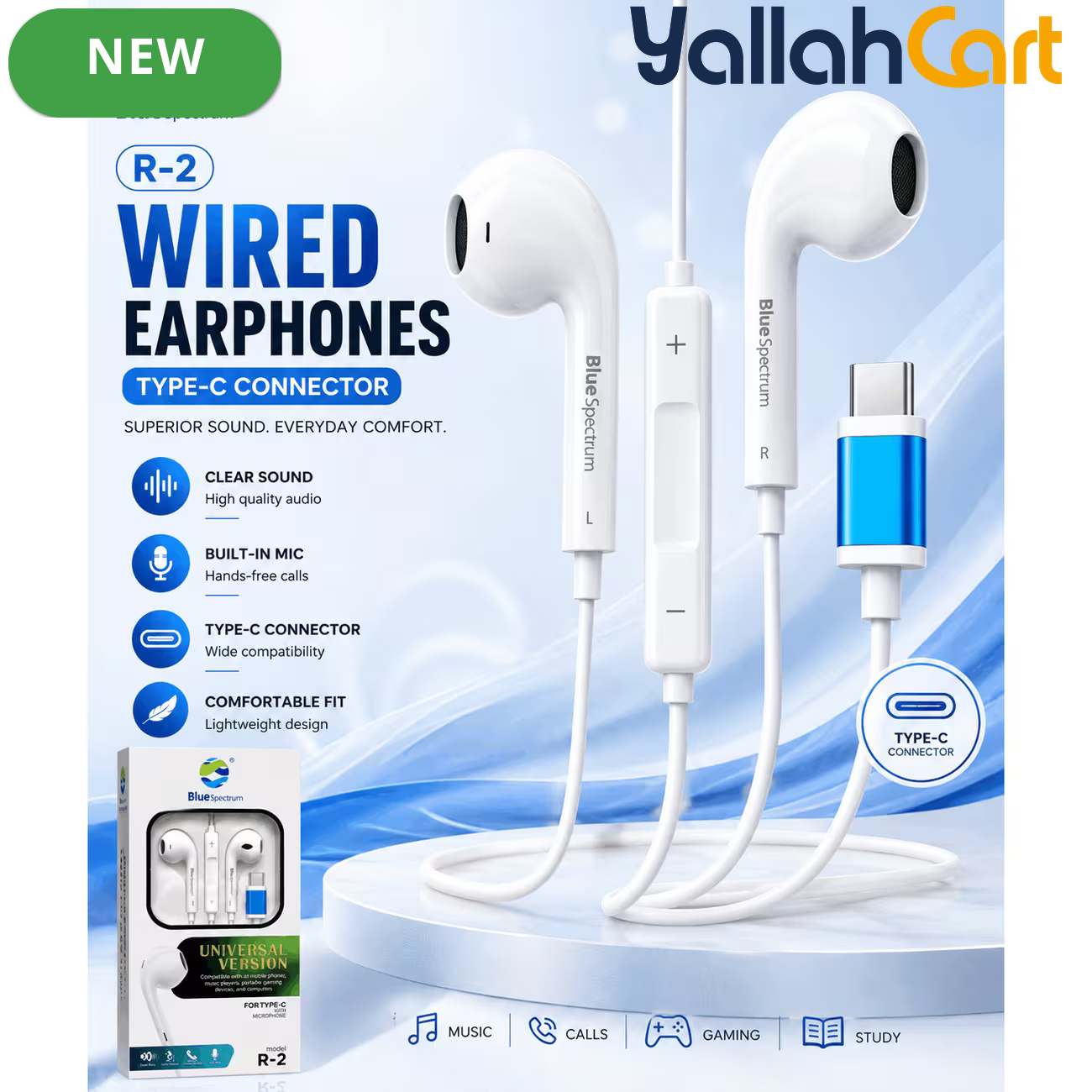BlueSpectrum R-2 Wired Earphones with Type-C Connector