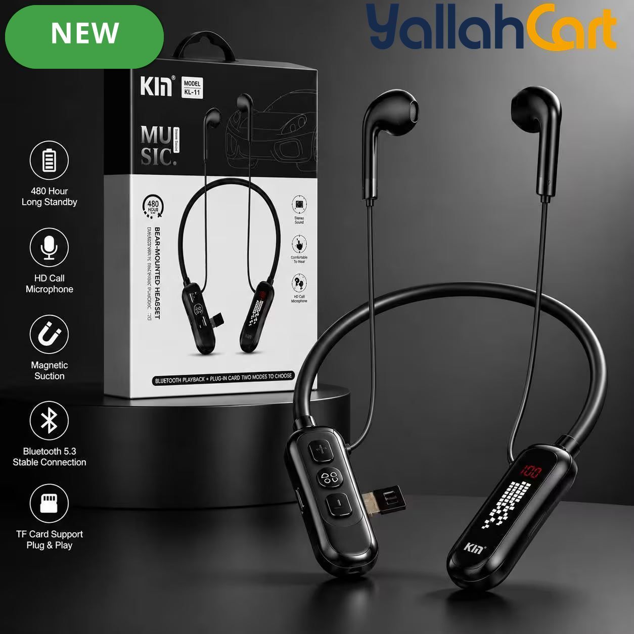 K1 KL98 Wireless Neckband Headset – 48H Playtime, Black