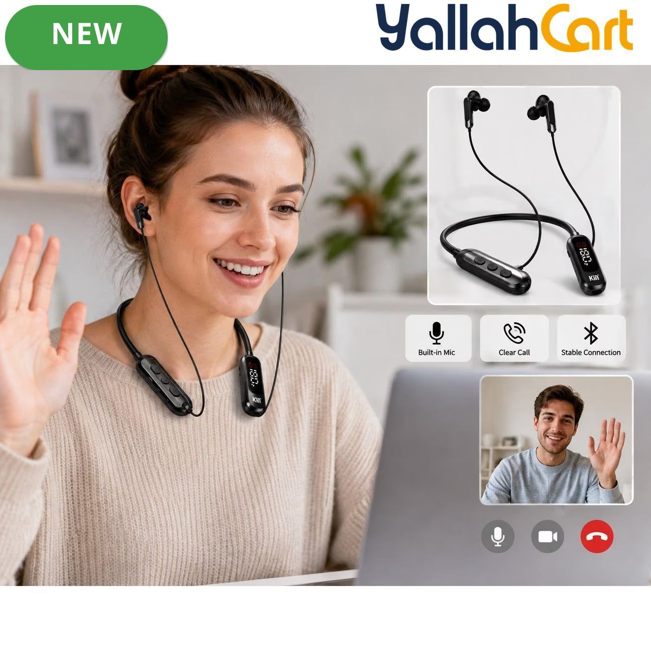 K1 Neckband Wireless Headset with In-Ear Earphones – 48H, Black