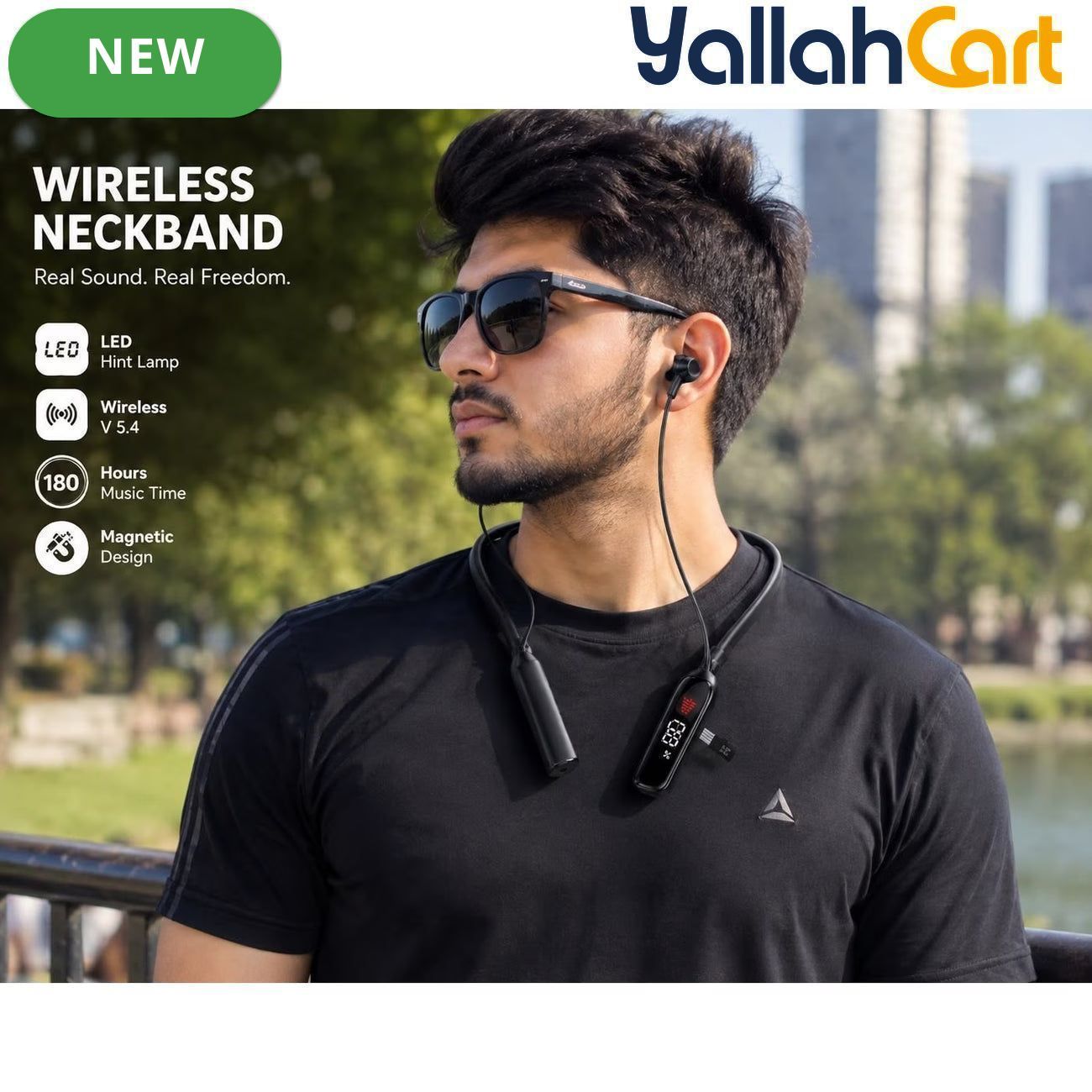 YOUZ Sports Wireless Neckband Earphones V5.4 with LED Display – Black