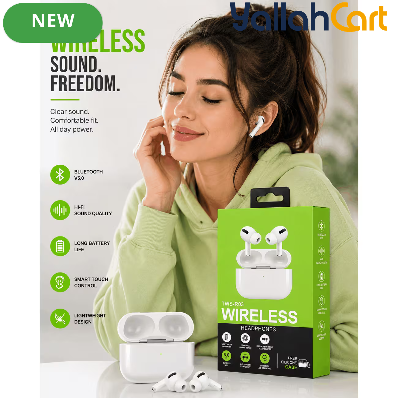 Wireless Bluetooth Earbuds with Charging Case – Green