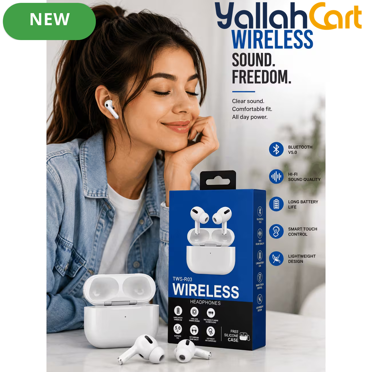 Compact Bluetooth Earbuds – White with Portable Charging Case