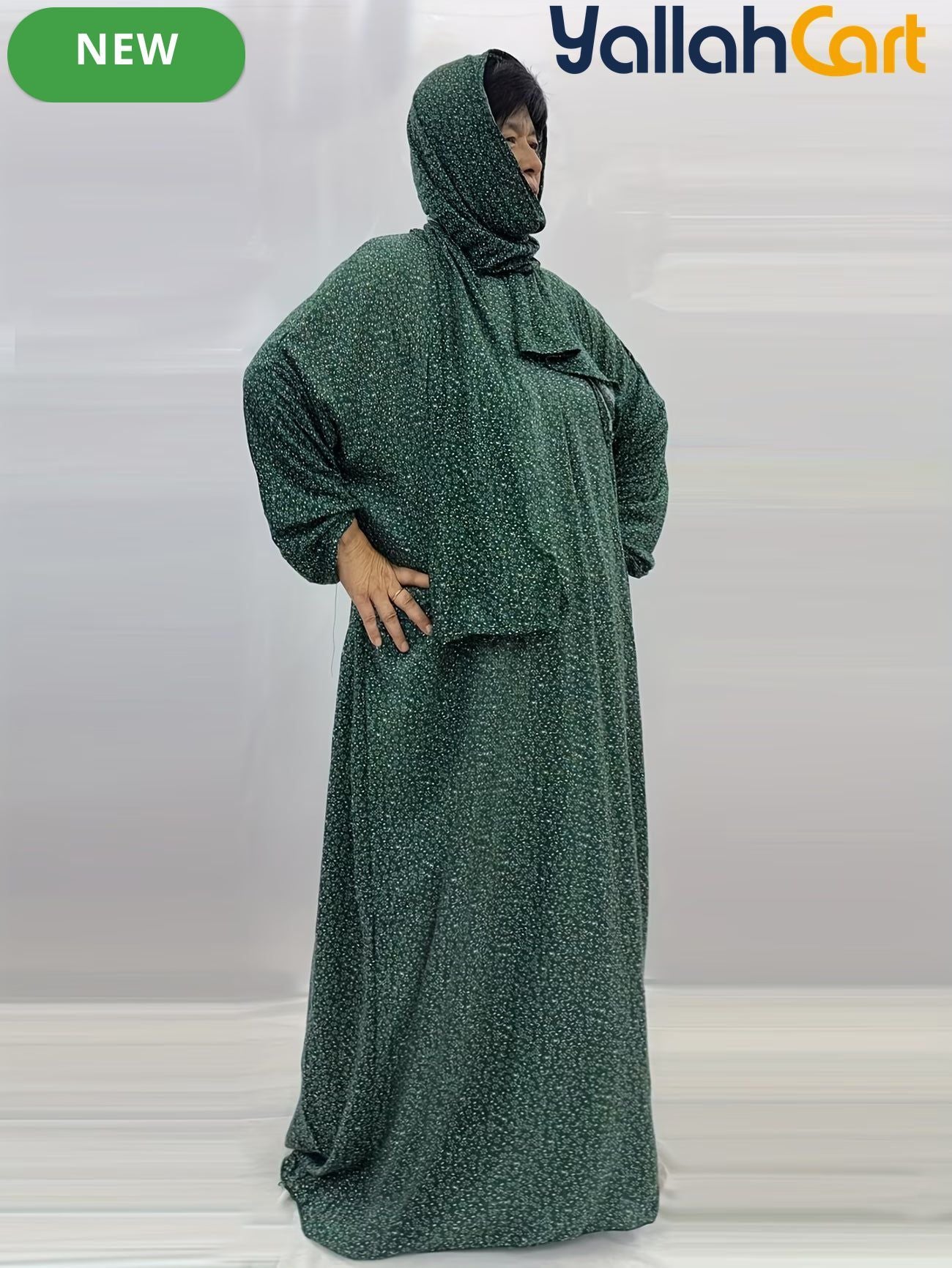 Plus Size Women’s Printed Prayer Robe with Attached Scarf – Comfortable & Breathable