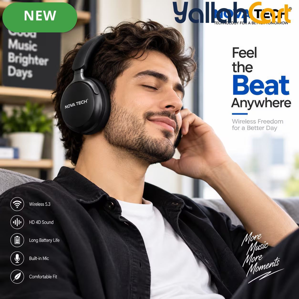 Super Beat Wireless Over-Ear Headphones – HD+ Stereo & Deep Bass
