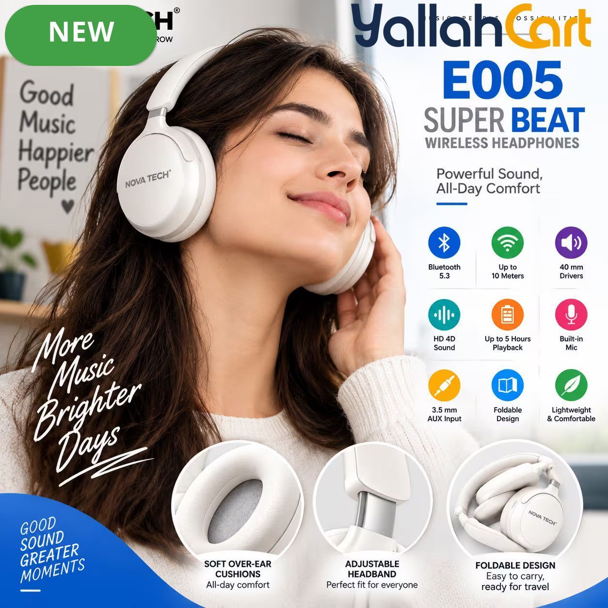 Super Beat Wireless Over-Ear Headphones – HD+ Stereo & Deep Bass