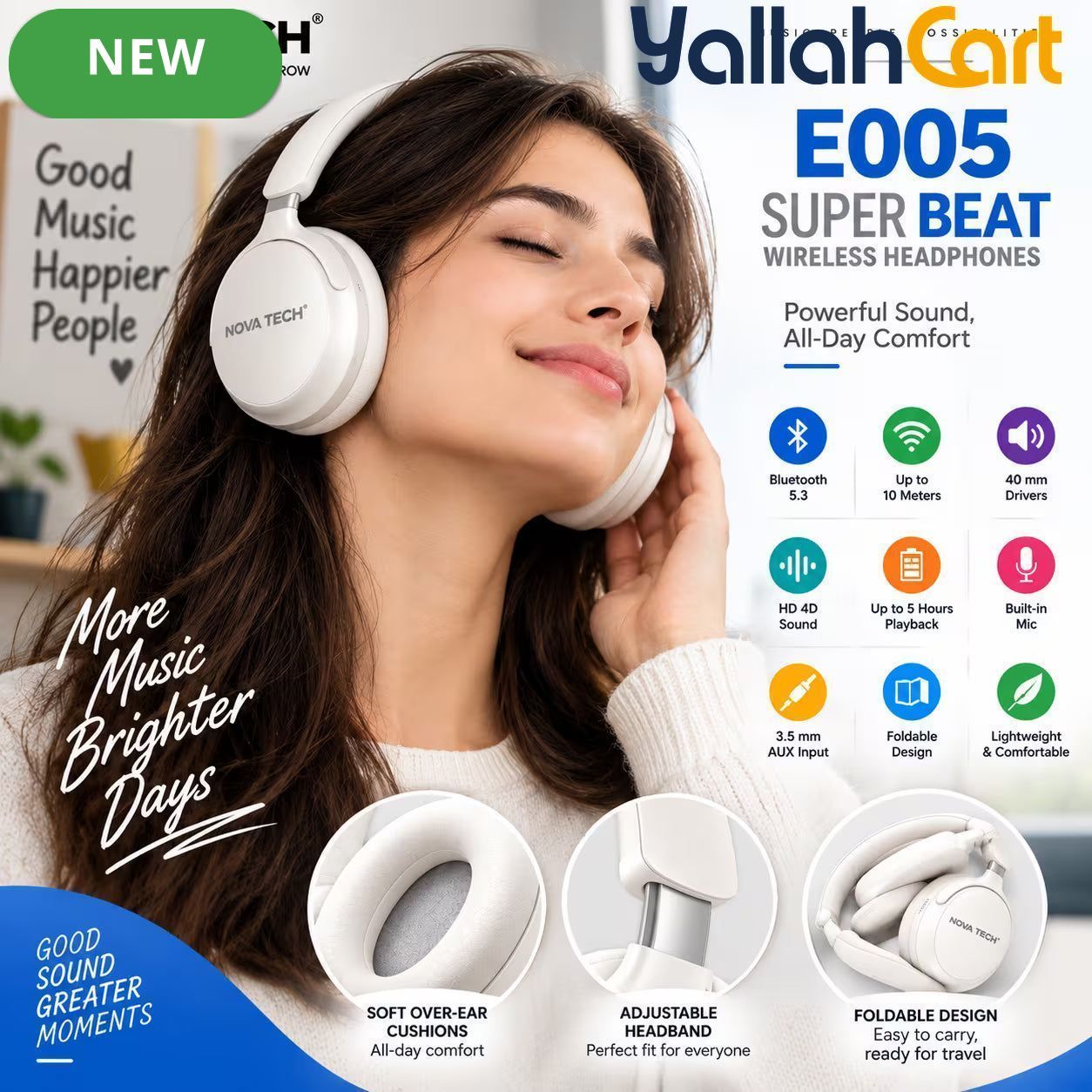 Super Beat Wireless Over-Ear Headphones – HD+ Stereo & Deep Bass