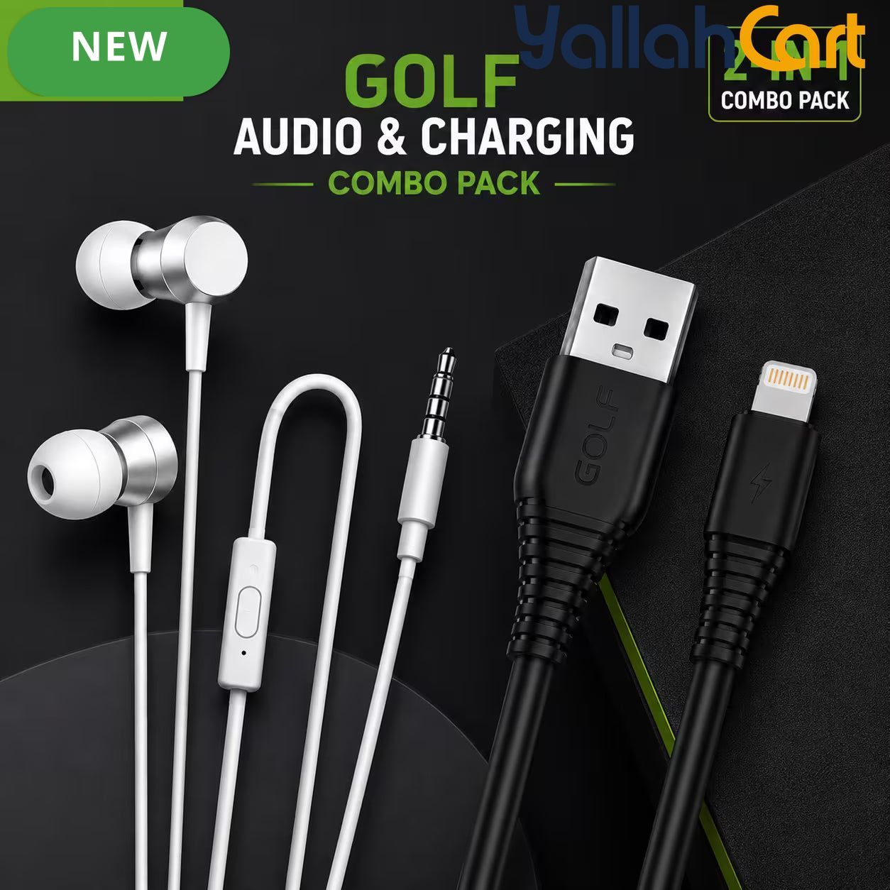 GOLF Space Earphones & GC64I Fast Charging Cable Combo Pack